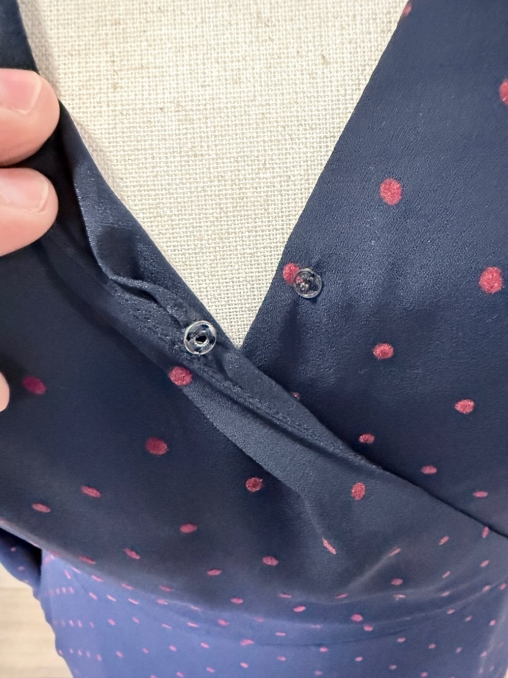 Ann Taylor Blue Red Polka Dot Long Sleeve Wrap Dress | Size 14 - Picture 7 of 9